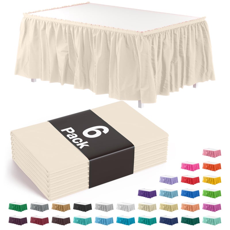Exquisite Ruffle Table Skirt Ivory 6 Pack 14 Ft Long Table Skirts for Rectangle Tables 6ft Plus or Round Tables Skirts with Adhesive Strip for Gender Reveal Decor & Happy Birthday Parties - Image 1
